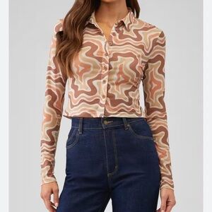 The Kript Women's Swirl Pattern Button-Up Top